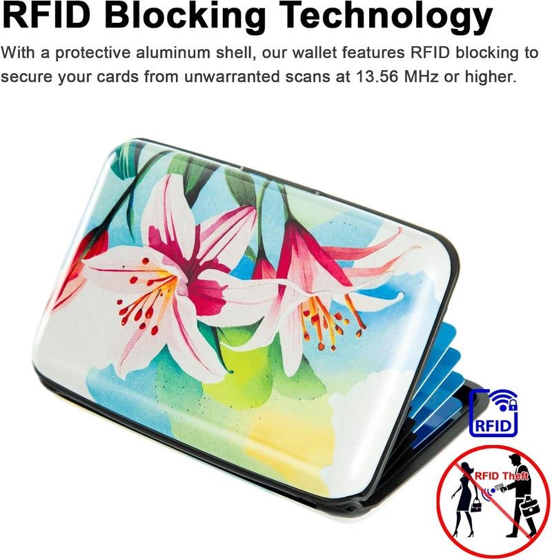 Kaabao Credit Card Holder, Metal Card Wallet RFID Blocking Mini Slim Aluminum Business Hard Card Case for Women Men (Watercolor Lilies) - Image 4